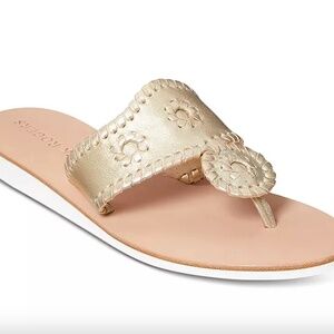 Jack Rogers Platinum 8.5 boat Sandals Flip Flops EUC boating floral leather GOLD